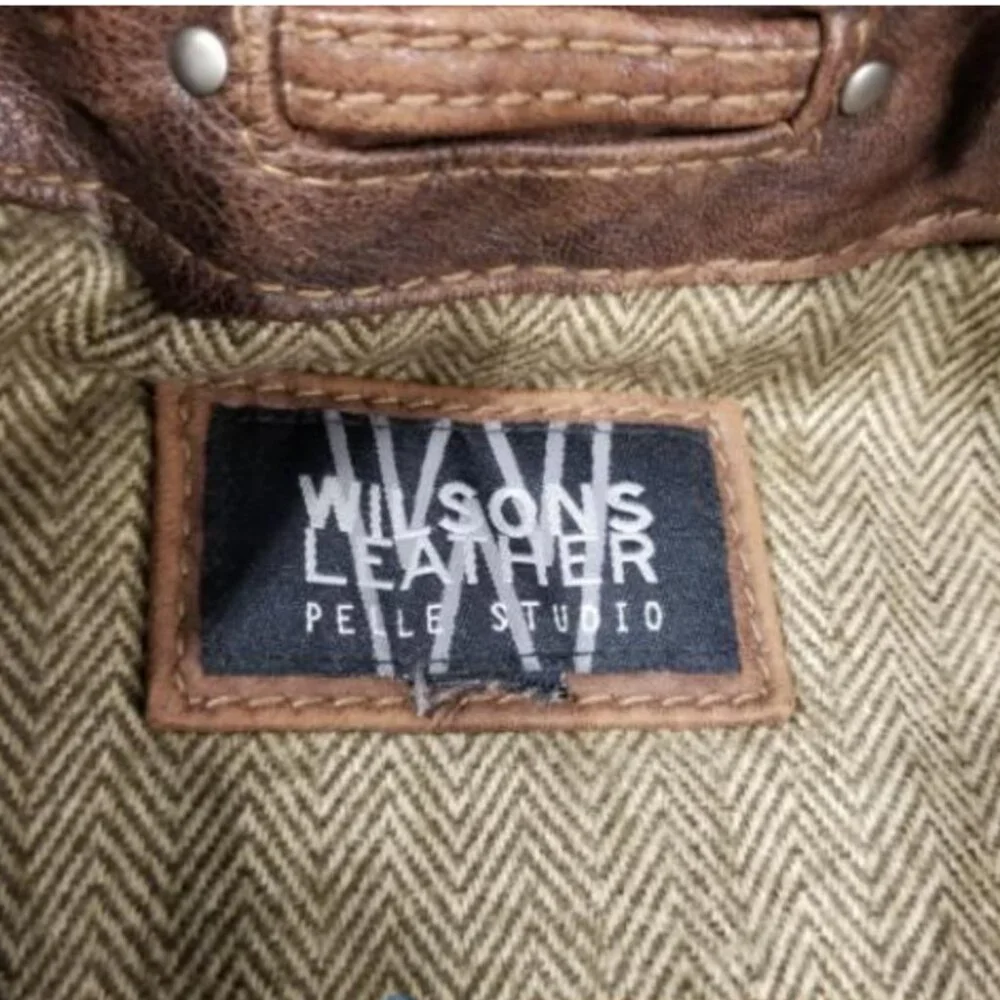 Wilsons Brown Leather Jacket Bomber Coat High Collar Unisex